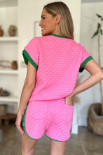 Double Take Full Size Texture Contrast T-Shirt and Shorts Set by Trendsi