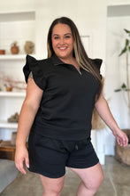 Double Take Full Size Texture Flounce Sleeve Top and Shorts Set by Trendsi