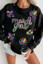 MARDI GRAS Sequin Round Neck Sweatshirt by Trendsi