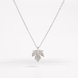 925 Sterling Silver Zircon Maple Leaf Necklace by Trendsi