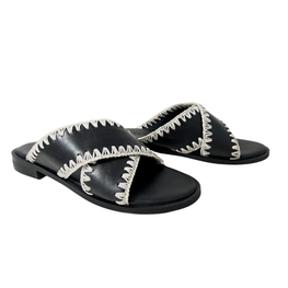 Qianna black Leather weaved sandal