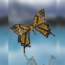 Butterfly Pin Movable Wings with Jet and Topaz Swarovski Stones