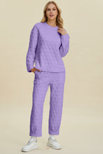 Double Take Full Size Texture Round Neck Long Sleeve Top and Pants Set by Trendsi
