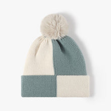 Color Block Knit Hat with Pom-pom by Trendsi