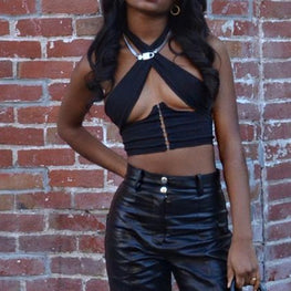 Cryptographic Breasted Sexy Halter Wrap Crop Tops Women by fashioncafee.com