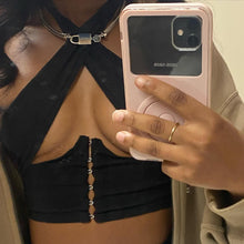 Cryptographic Breasted Sexy Halter Wrap Crop Tops Women by fashioncafee.com