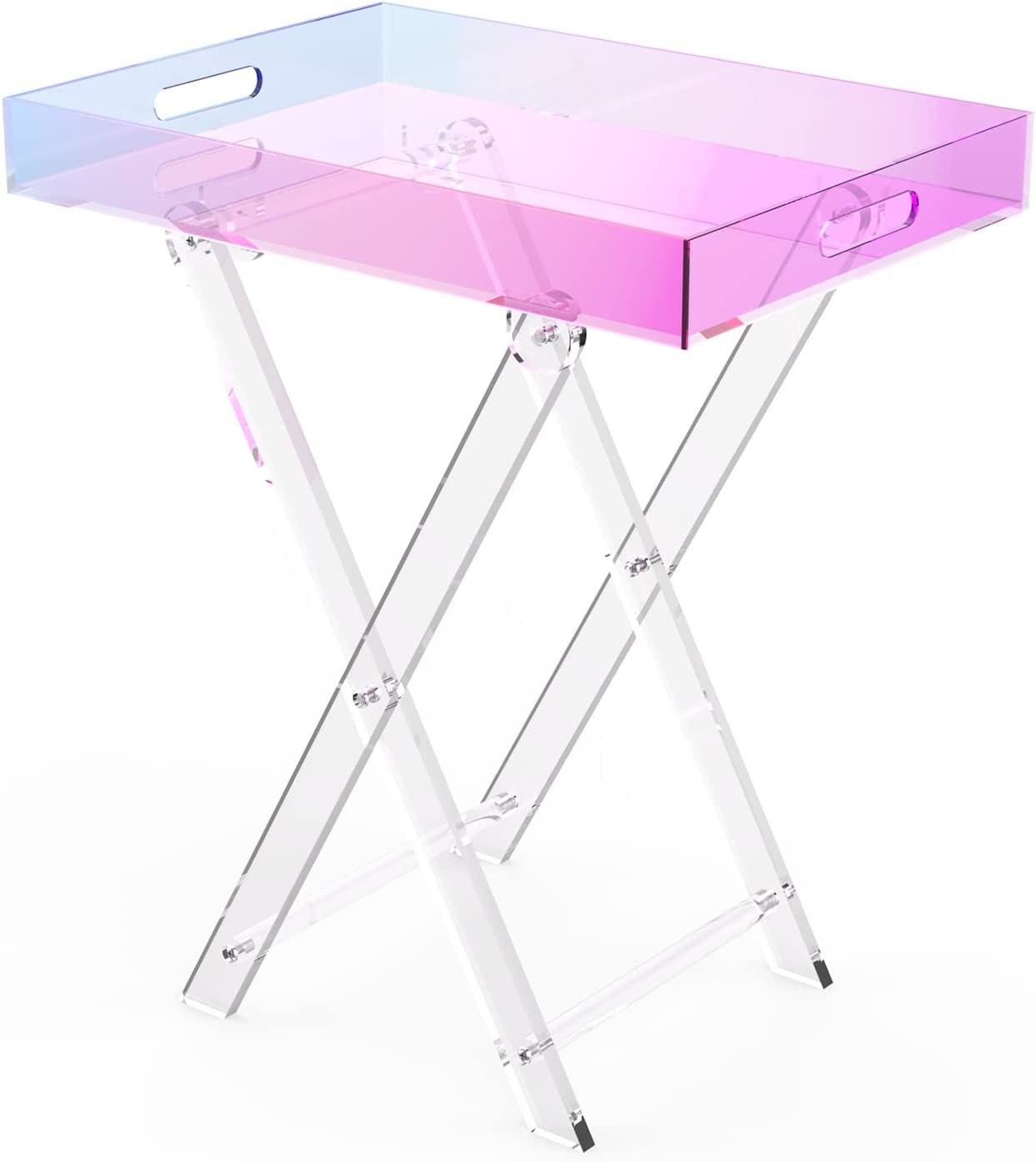 Acrylic Iridescent Coffee Table, Folding Tray End Table, Modern Chic Accent Desk-Living Room,Bedroom And Bar Serving20x14 Inch,24 Inch High by fashioncafee.com