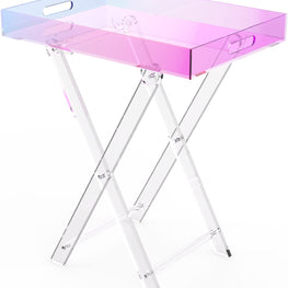 Acrylic Iridescent Coffee Table, Folding Tray End Table, Modern Chic Accent Desk-Living Room,Bedroom And Bar Serving20x14 Inch,24 Inch High by fashioncafee.com