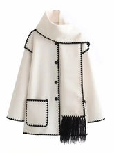 Luxurious Faux Cashmere Splice Overcoat With Scarf by ZenDrop Shipping