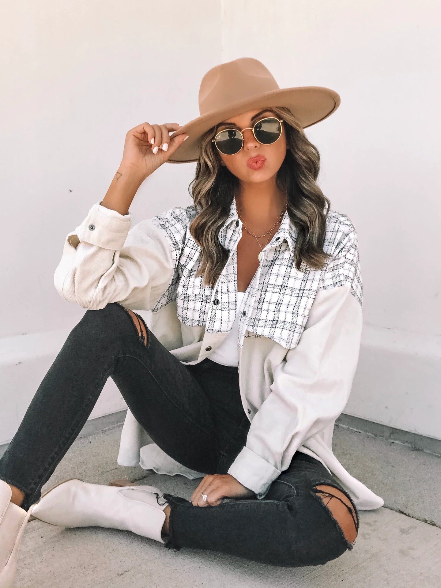 Casual Lapel Long Sleeve Pocket Plaid Splicing Corduroy Women's Jacket by fashioncafee.com