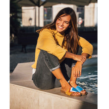 'SKY' - Blaue Sandalen in Azur, Weiß, Terracotta, Senf - vegan by Fünve / Buddify