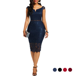 Lace Off Shoulder Knee Dress by CJ dropshipping