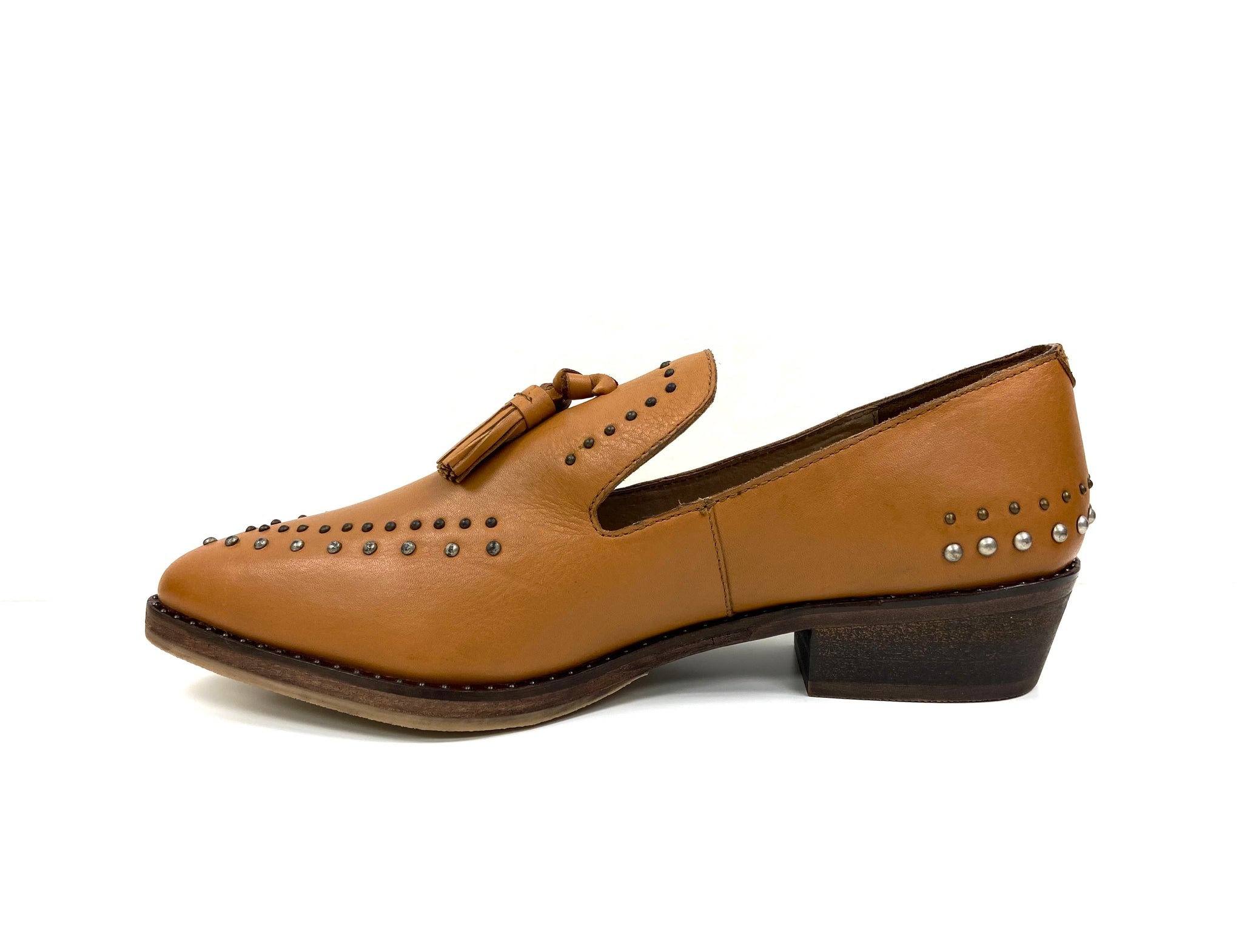 Bella Tan Studded Mules by oobash