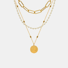 Synthetic Pearl Titanium Steel Three-Layered Necklace by Trendsi