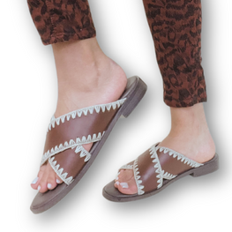 Qianna brown Leather weaved sandal by oobash / Buddify