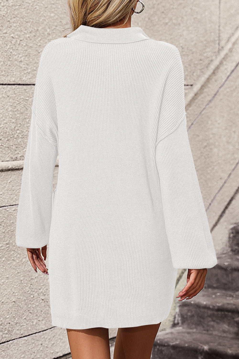 Johnny Collar Drop Shoulder Sweater Dress by Trendsi