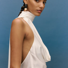 Indra Cowl Top Ivory Luxurious mid Weight Silky Blouse by KIANNA / Buddify