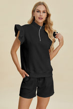 Double Take Full Size Texture Flounce Sleeve Top and Shorts Set by Trendsi