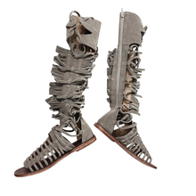 Amira Knee high Gladiator sandal in Khaki color by oobash / Buddify
