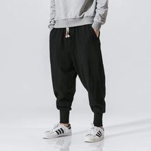 Cotton Linen Harem Pants Men Solid Elastic Waist Streetwear Joggers by fashioncafee.com