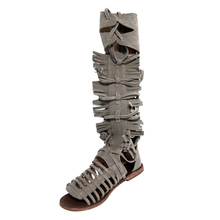 Amira Knee high Gladiator sandal in Khaki color by oobash / Buddify