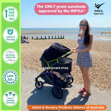 Original Pram Sunshade & Baby Sleep Aid, 99% UV Protection for Newborns - Safety Green trim by SnoozeShade