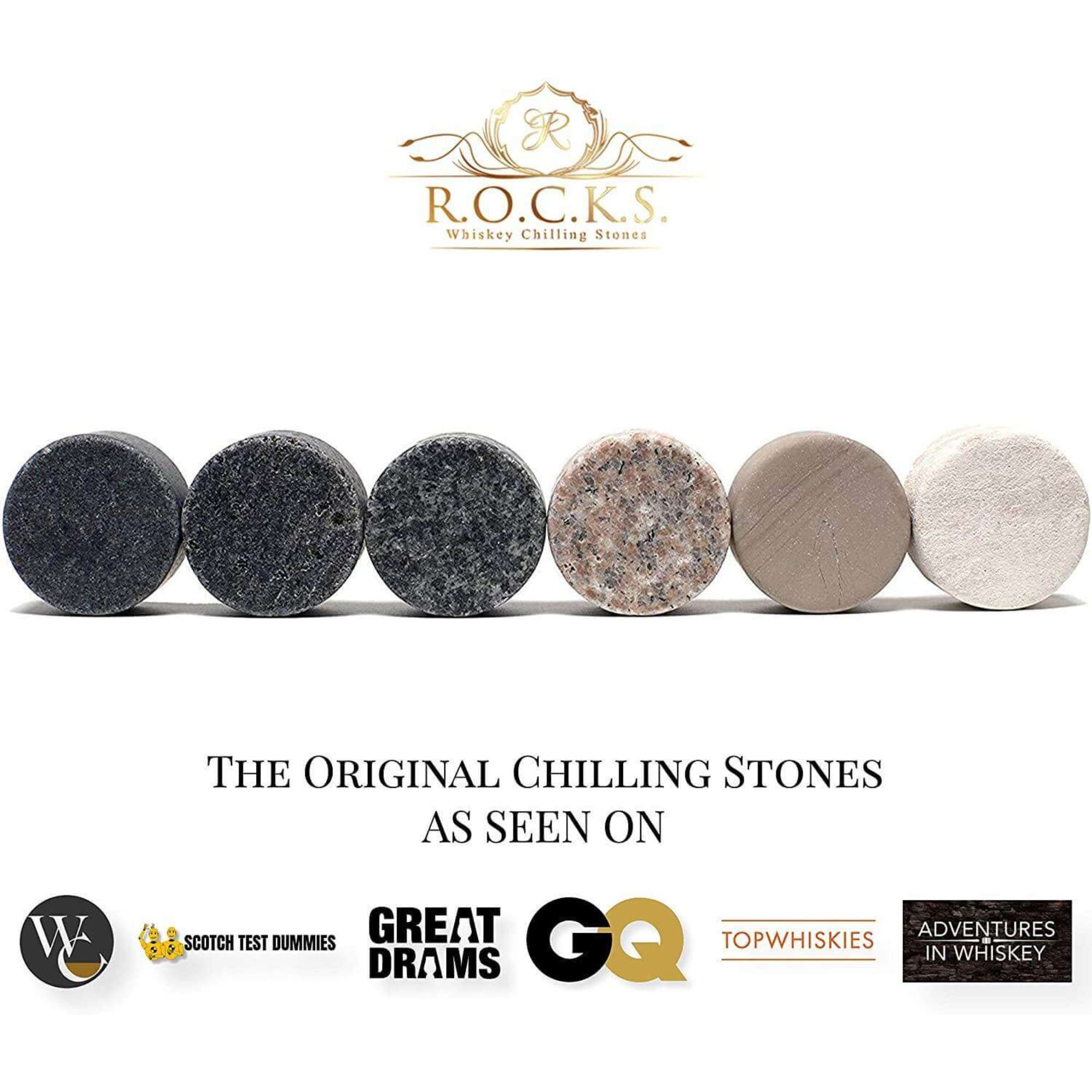 The Original Rocks ( Granite Stones used to perfectly cool fine Spirits ) by R.O.C.K.S. Whiskey Chilling Stones / Buddify