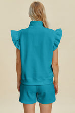 Double Take Full Size Texture Flounce Sleeve Top and Shorts Set by Trendsi