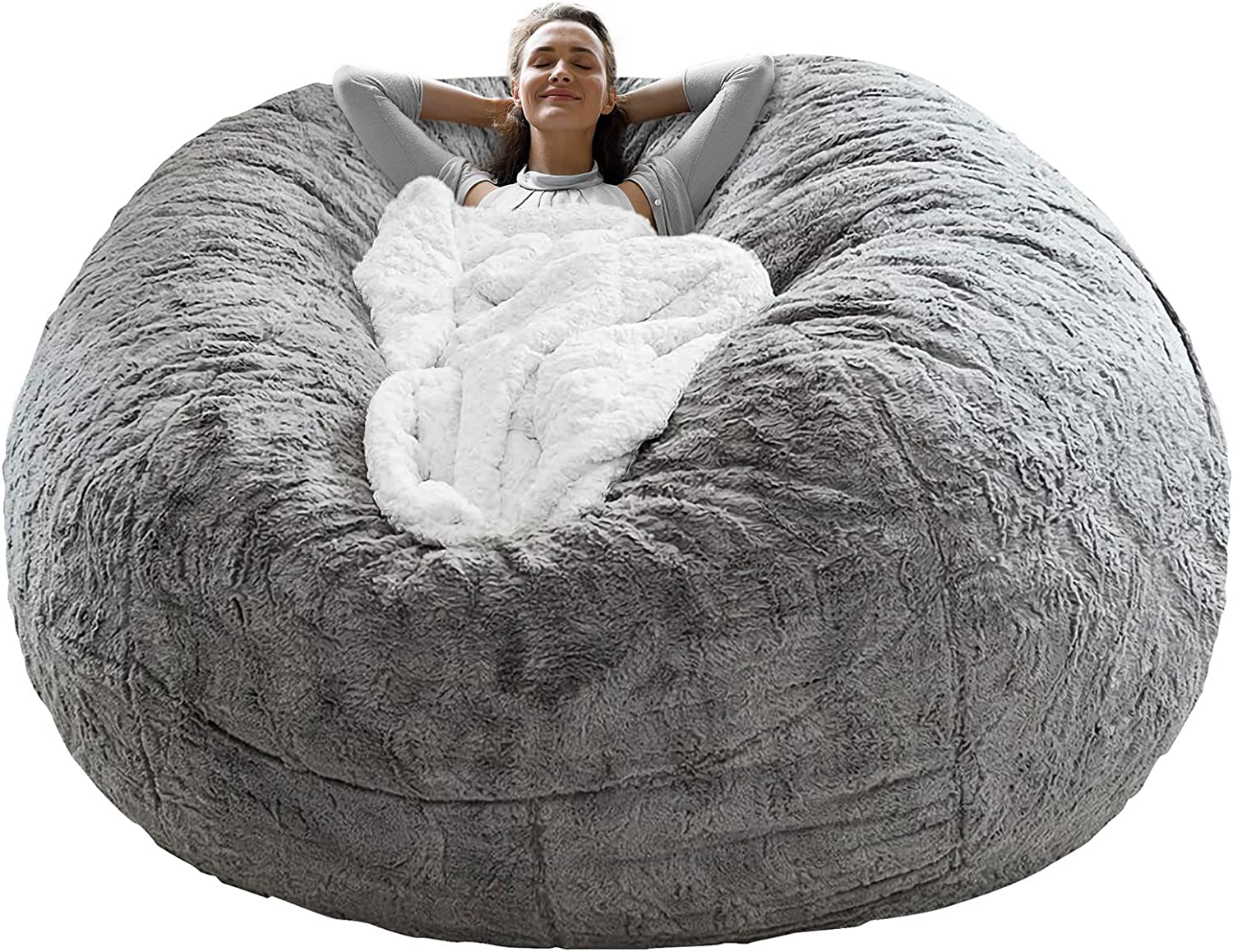 Bean Bag Chair Coverit Was Only A Cover, Not A Full Bean Bag Chair Cushion, Big Round Soft Fluffy PV Velvet Sofa Bed Cover, Living Room Furniture, Lazy Sofa Bed Cover,5ft Light Grey by fashioncafee.com