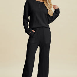 Double Take Full Size Cable-Knit Long Sleeve Top and Pants Set by Trendsi