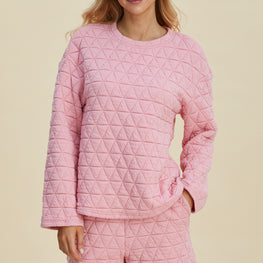 Double Take Full Size Texture Round Neck Long Sleeve Top and Shorts Set by Trendsi