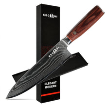 Kegani Brands 8 Inch Damascus Chef Knife 67 Layers 10Cr15CoMoV Japanese Knife Hammered Texture Damascus Knife - FullTang Wood Handle Chefs Knife With Gift Box&Sheath by Kagani Brands