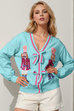 Double Take Full Size Nutcracker Sequin Bow Decor Cardigan by Trendsi