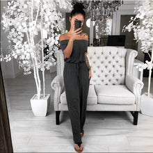 One-line neck slim short-sleeved stitching jumpsuit by Wiio