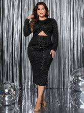 Honey Plus Size Cutout Slit Round Neck Long Sleeve Dress by Trendsi