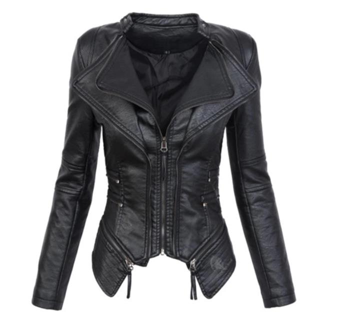 Gothic Black Faux Leather Jacket For Women by Wiio