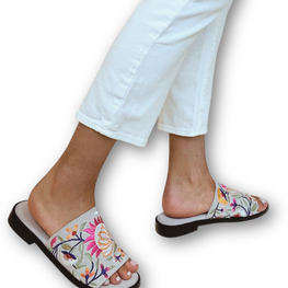 Rose Ice embroidered suede leather Mule by oobash / Buddify