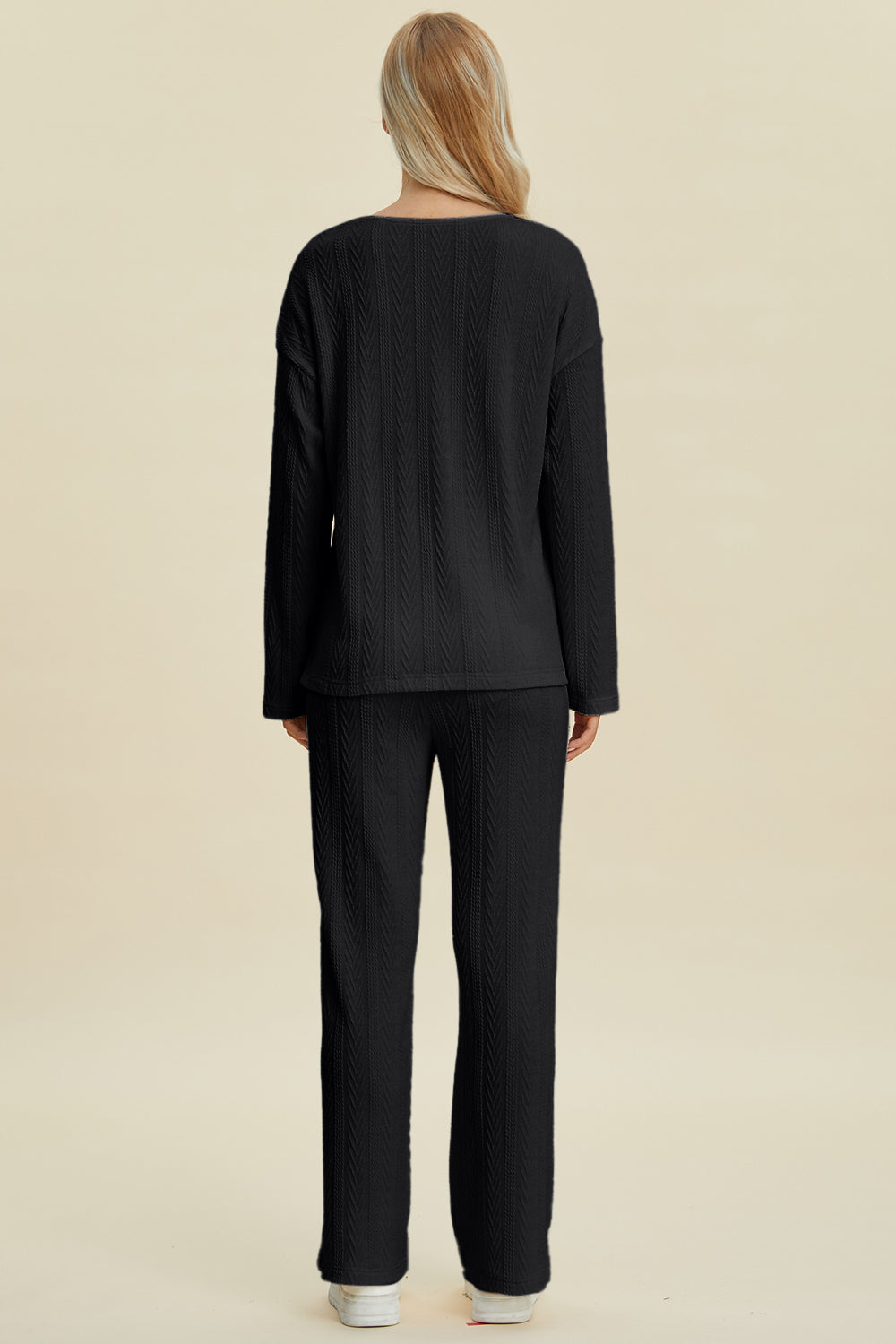 Double Take Full Size Cable-Knit Long Sleeve Top and Pants Set by Trendsi