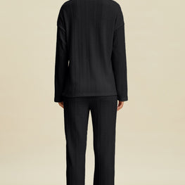 Double Take Full Size Cable-Knit Long Sleeve Top and Pants Set by Trendsi