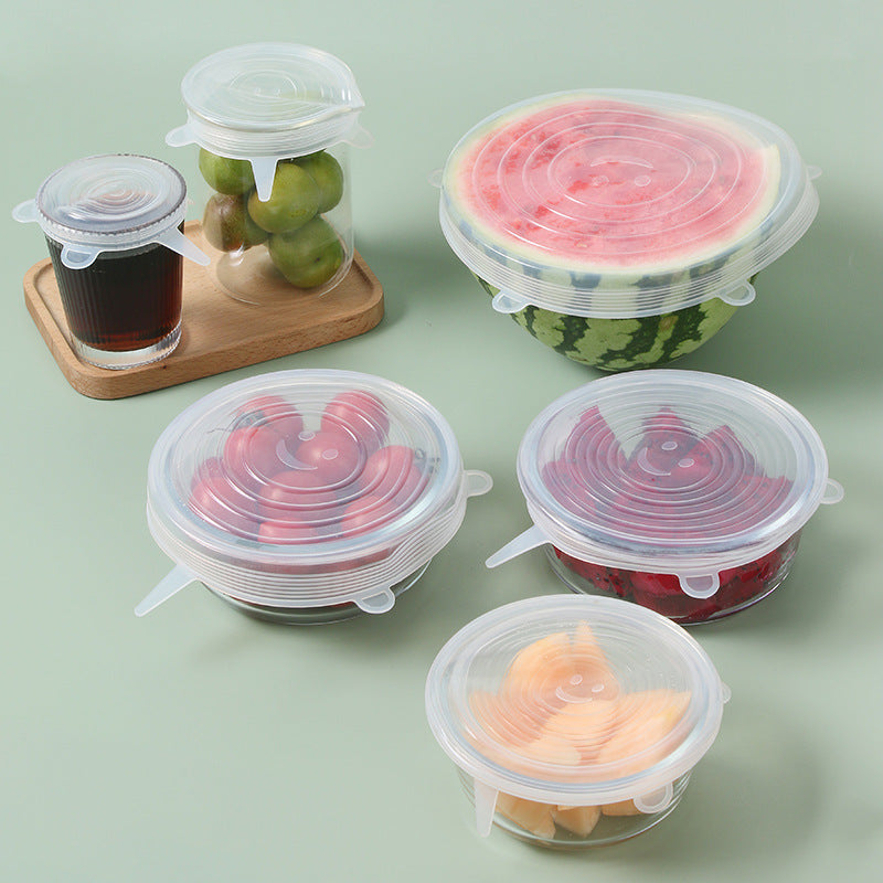 6Pcs Food Silicone Cover Fresh-keeping Dish Stretchy Lid Cap Reusable Wrap Organization Storage Tool Kitchen Accessories 6PCS Silicone Stretch Lids by fashioncafee.com