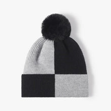 Color Block Knit Hat with Pom-pom by Trendsi