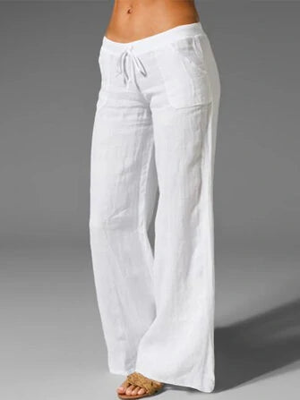 Wide Leg Women Loose Cotton Pure Color Elastic Waist Trousers Pants by Banggood Dropship