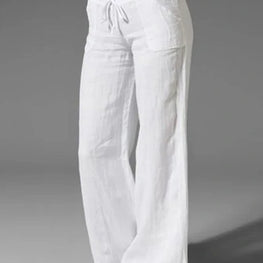 Wide Leg Women Loose Cotton Pure Color Elastic Waist Trousers Pants by Banggood Dropship