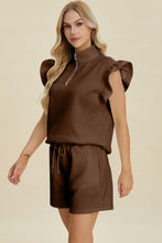 Double Take Full Size Texture Flounce Sleeve Top and Shorts Set by Trendsi