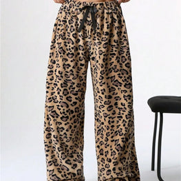 Leopard Wide Leg Plush Pants by Trendsi
