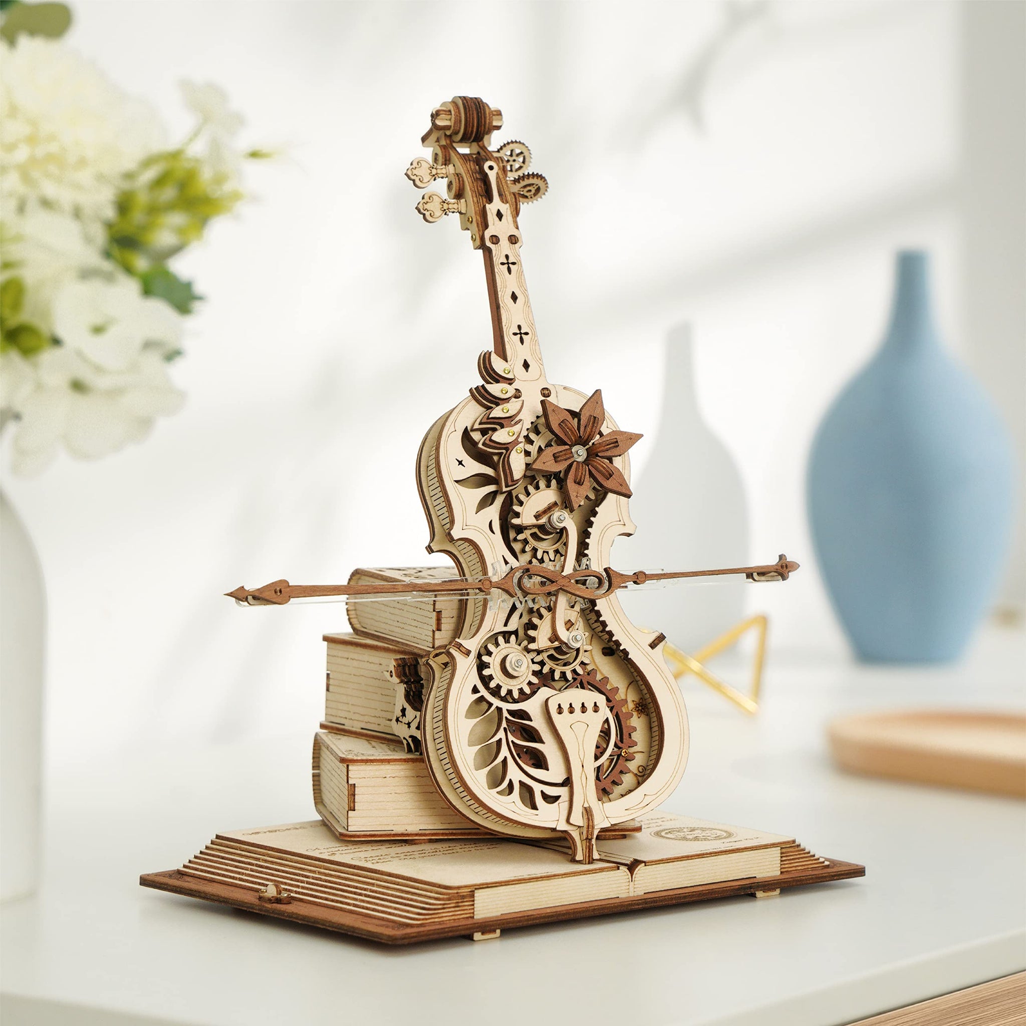 Robotime ROKR Magic Cello Mechanical Music Box Moveable Stem Funny Creative Toys For Child Girls 3D Wooden Puzzle AMK63 by Robotime
