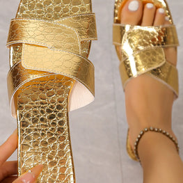 Cutout Open Toe Flats Slippers by Trendsi