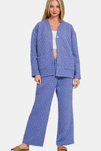 Quilted Button Up Long Sleeve Top and Pants Lounge Set by Trendsi