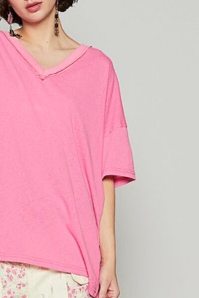 POL V-Neck Half Sleeve T-Shirt by Trendsi