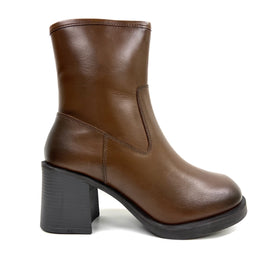 Lyla Cognac Square Block Heel Zip Boot by oobash / Buddify